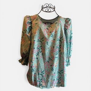 SHEIN Mint Green Floral Puff Sleeve Blouse - Size 2XL